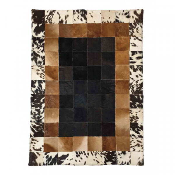 PATCHWORK COWHIDE RUG - Hair-On Fur Leather Rug, Round Cowhide Rug, Handmade Cow