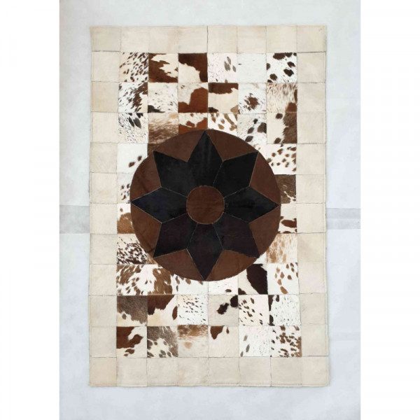 PATCHWORK COWHIDE RUG - Hair-On Fur Leather Rug, Round Cowhide Rug, Handmade Cow