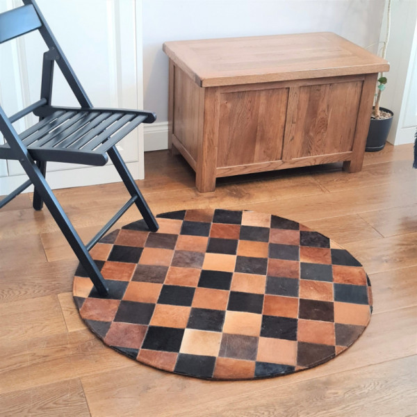 Tapis patchwork rond en peau de vache, tapis design, cheveux faits à la main sur tapis en cuir de fourrure