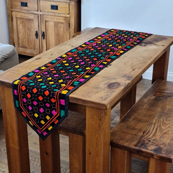 Table Runner Embroidered - Handmade Sindhi Rilli Table Runner, Table Cloth, Halloween Dining, Patchwork Art, House warming, Gift