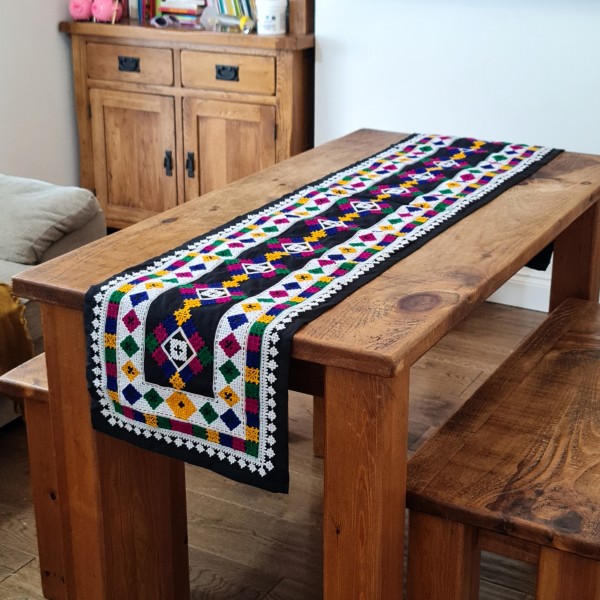 Table Runner Embroidered - Handmade Sindhi Rilli Table Runner, Table Cloth, Halloween Dining, Patchwork Art, House warming, Gift