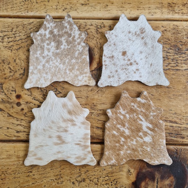 Cowhide Coasters Leather Set, Coffee Tea Cold Drink Coaster Cup Mats. Handmade