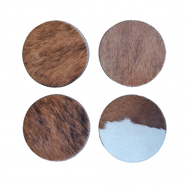 Cowhide Coasters Leather Set, Coffee Tea Cold Drink Coaster Cup Mats. Handmade