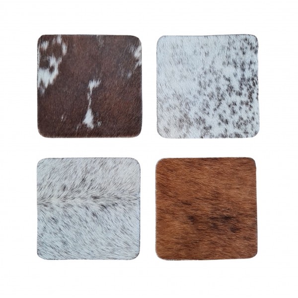 Cowhide Coasters Leather Set, Coffee Tea Cold Drink Coaster Cup Mats. Handmade