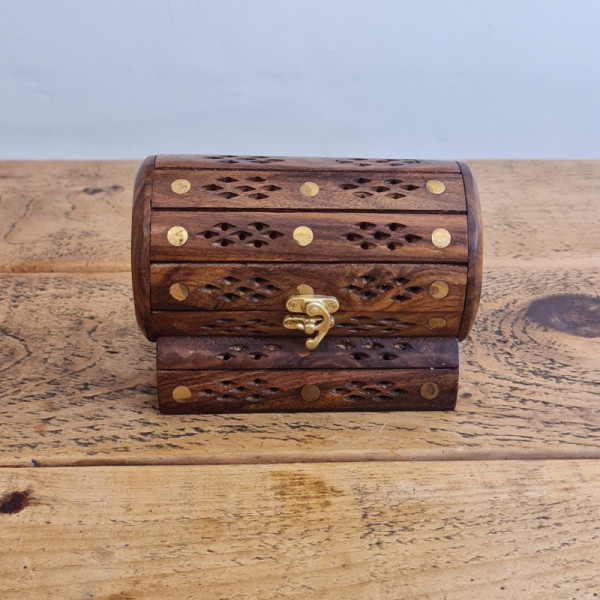 Schmuckschatulle mit runder Oberseite aus geschnitztem Holz im antiken Stil, Vintage-Look, vielseitig einsetzbar, handgeschnitzt