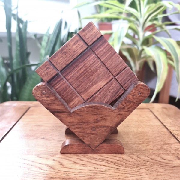 Wooden Cup Coaster Holder, Table Decor, Hand-Carved, Natural, Gift