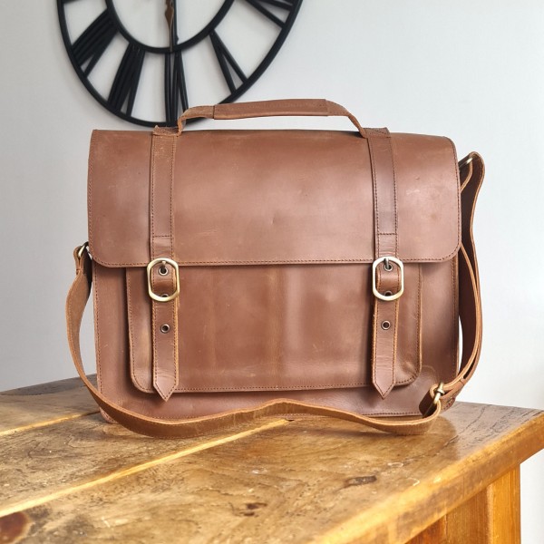 LEDER-Büro, Umhängetasche, Laptop, Messenger-Tasche, Herren-Leder-Aktentasche, rustikales braunes Leder