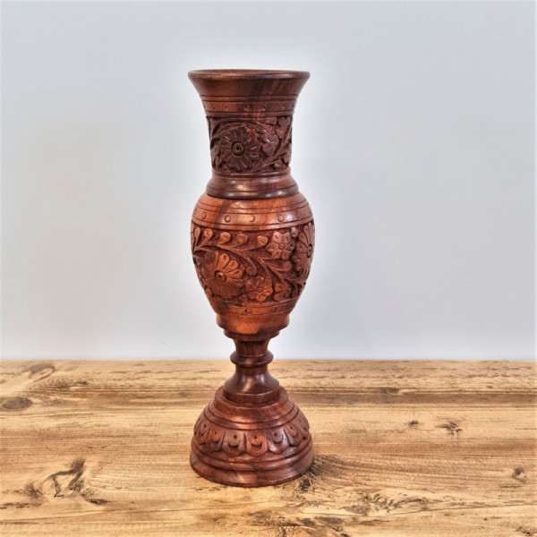 VASO FLOREALE IN LEGNO - Vaso in legno intagliato a mano, vaso Boho, vaso in legno naturale,  vaso decorativo