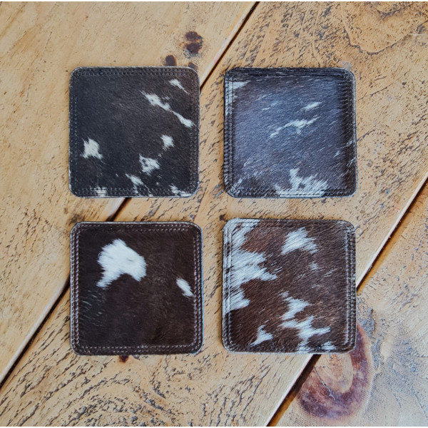 Cowhide Coasters Leather Set, Coffee Tea Cold Drink Coaster Cup Mats. Handmade