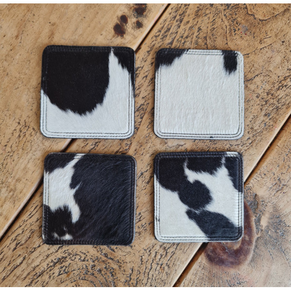 Cowhide Coasters Leather Set, Coffee Tea Cold Drink Coaster Cup Mats. Handmade