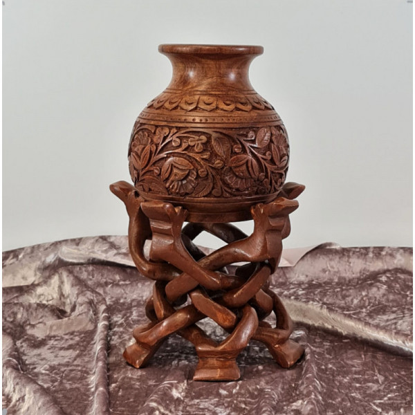 FLORERO FLORAL DE MADERA - Florero de madera tallado a mano, Florero Boho, Florero de madera natural, Decoración interior