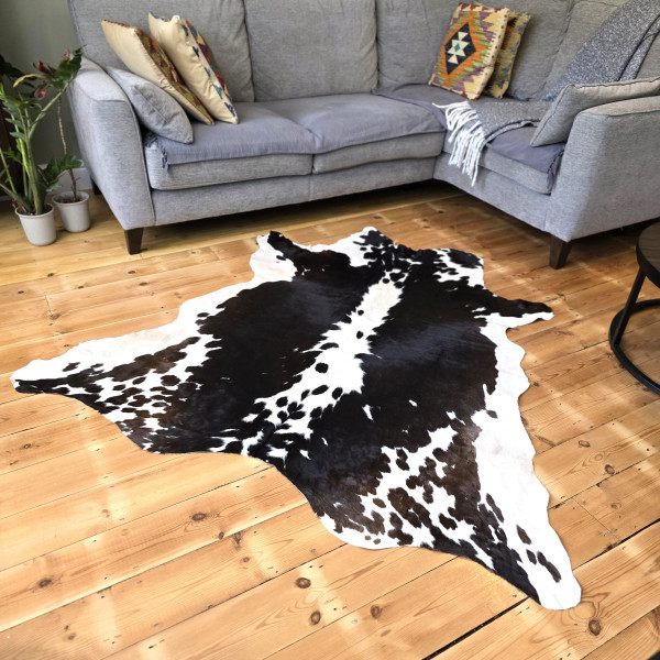 EXOTIC COWHIDE RUG - White and Brown Cowhide Rug, Cow Skin Rug, Leather Rug Decor, Floor Cow Rug, Animal Skin Rug