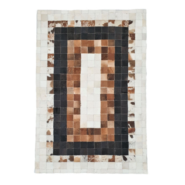 PATCHWORK COWHIDE RUG - Hair-On Fur Leather Rug, Round Cowhide Rug, Handmade Cow