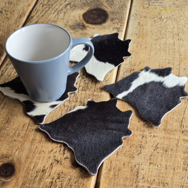 Cowhide Coaster Set, Handcrafted Real Genuine Hair-on Cowhide Leather Coaster