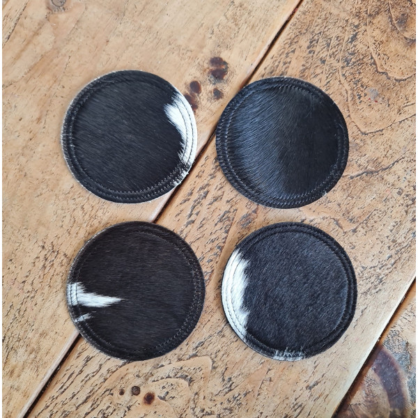 Cowhide Coaster Set, Handcrafted Real Genuine Hair-on Cowhide Leather Coaster set