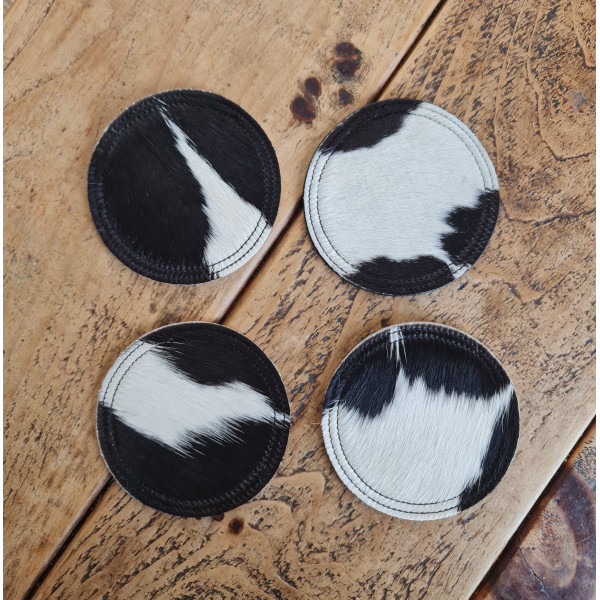 Cowhide Coaster Set, Handcrafted Real Genuine Hair-on Cowhide Leather Coaster set