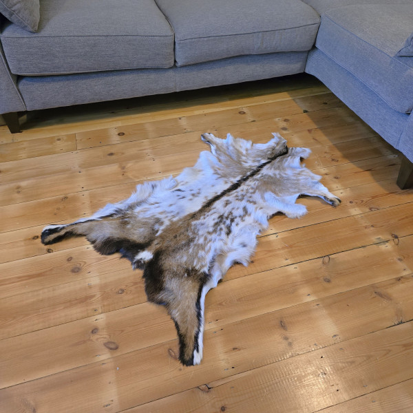 Goatskin Rug, Soft fur Animal Skin 100% Genuine Leather rug, Animal skin, Leather hide, Brown & White