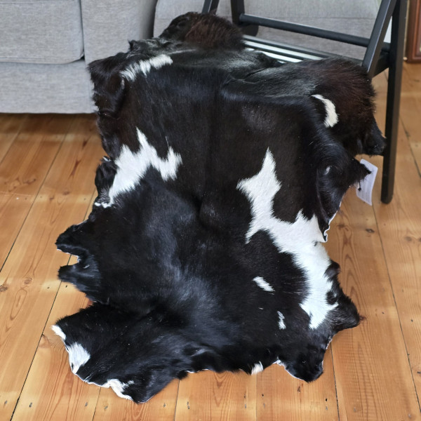 Tapis en peau de chèvre, fourrure douce Animal Skin 100% tapis en cuir véritable, peau d'animal,noir et blanc