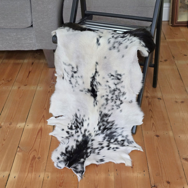 Tapis en peau de chèvre, fourrure douce Animal Skin 100% tapis en cuir véritable, peau d'animal,  noir et blanc