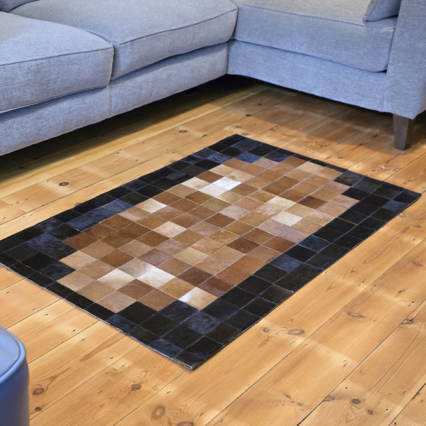 PATCHWORK-KUHLEDER-TEPPICH - Haar-auf-Pelz-Leder-Teppich, runder Kuhfell-Teppich, handgemachte Kuh