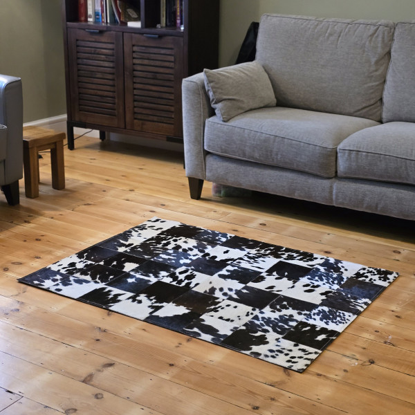 TAPPETO PATCHWORK COWHIDE - Tappeto in pelle di pelo, tappeto rotondo in pelle di mucca, mucca fatta a mano