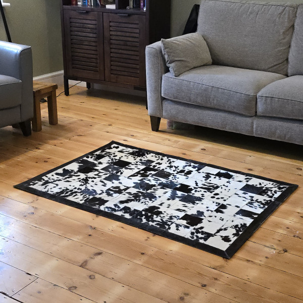 PATCHWORK COWHIDE RUG - Tapis en cuir de fourrure de cheveux, tapis rond en peau de vache, vache faite à la main