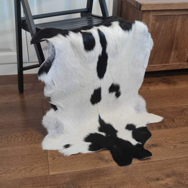 Goatskin Rug, Soft fur Animal Skin 100% Genuine Leather rug, Animal skin, Leather hide, Black & White