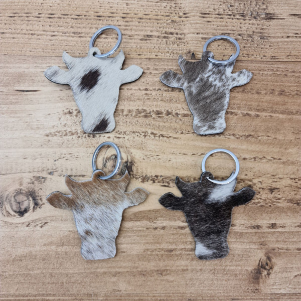 Cow Head shaped, Cowhide Key Ring / Key chain / Bag Charm,4 x Quantity