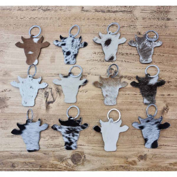 Bull Head shaped, Cowhide Key Ring / Key chain / Bag Charm, Set of 2